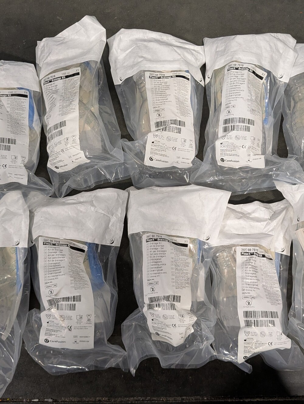 Lot of 12 PleurX drainage kit, new vacuum bottle care fusion 50-7510